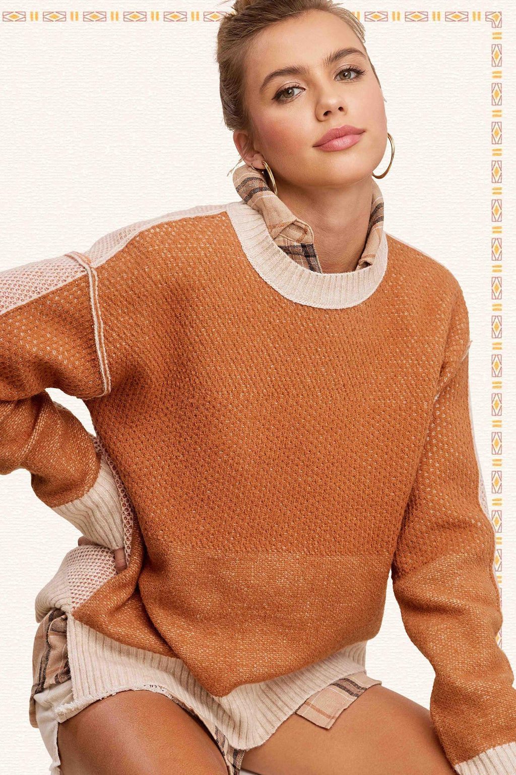 Color Block Long Sleeve Sweater Top