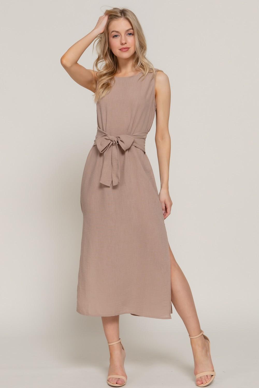 Sleeveless Linen Effect Woven Midi Dress