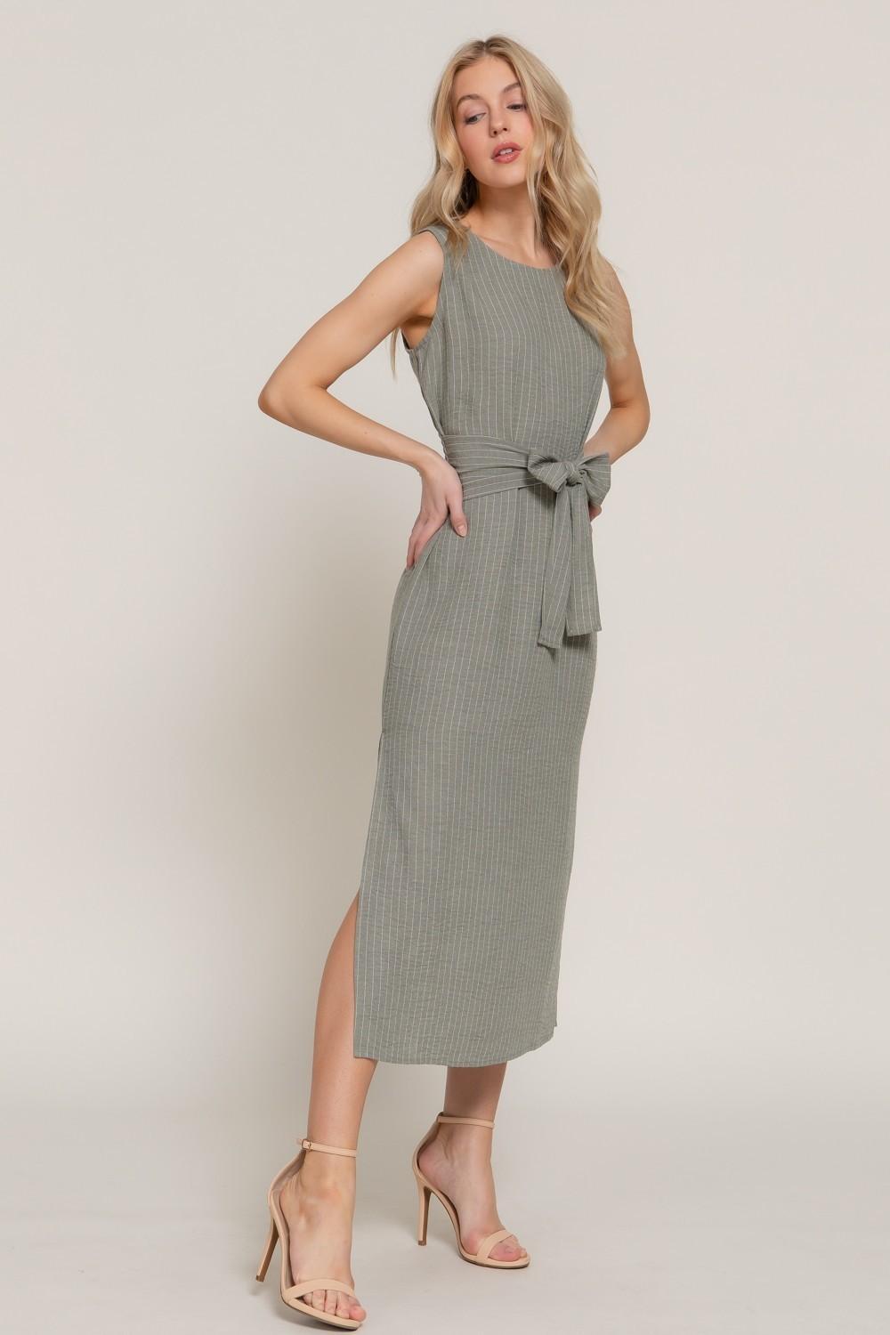 Sleeveless Linen Effect Woven Midi Dress