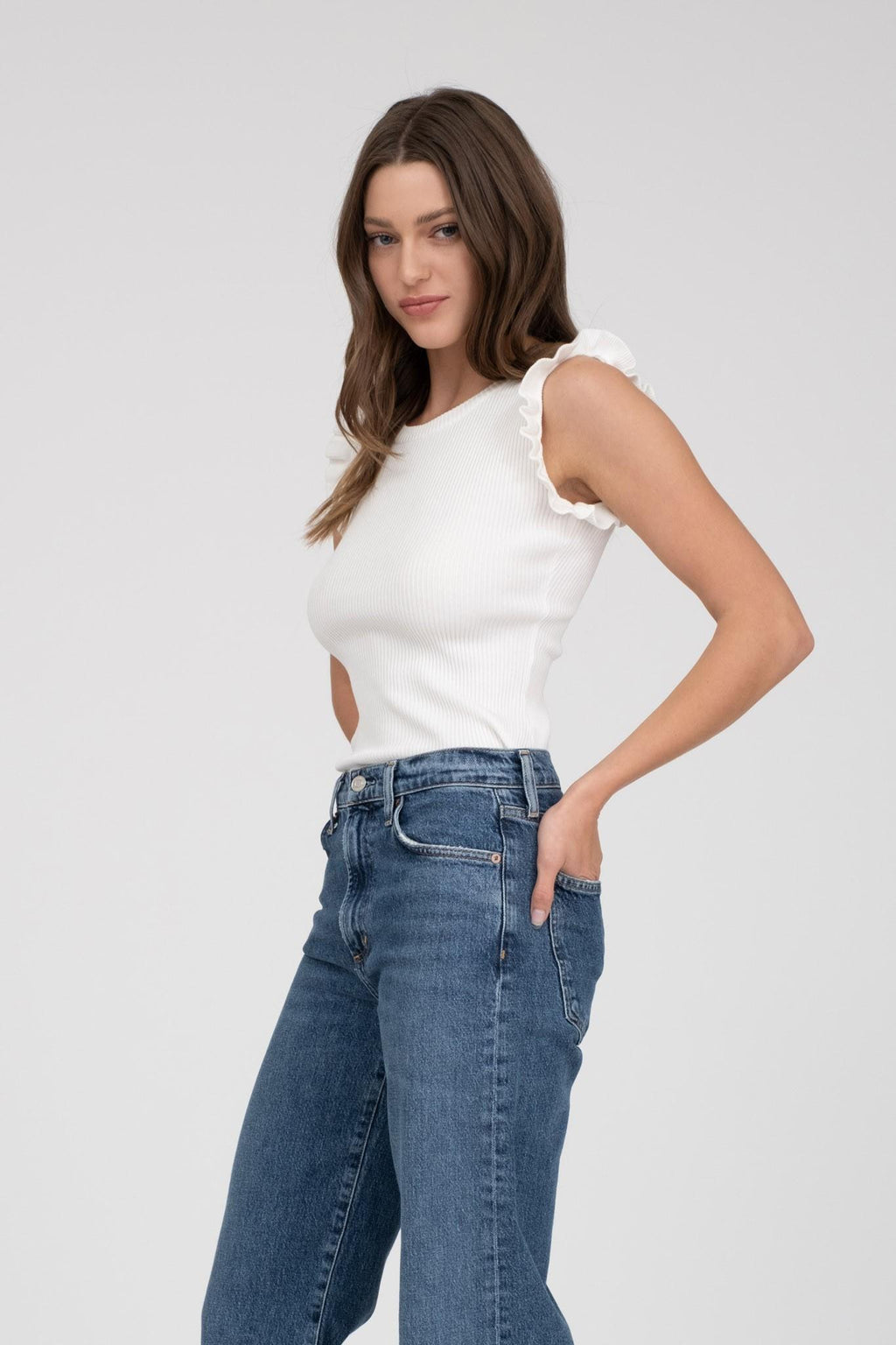 Ruffle Sleeveless Sweater Knit Top