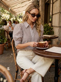 Short Puff Sleeve Striped Shirt Top