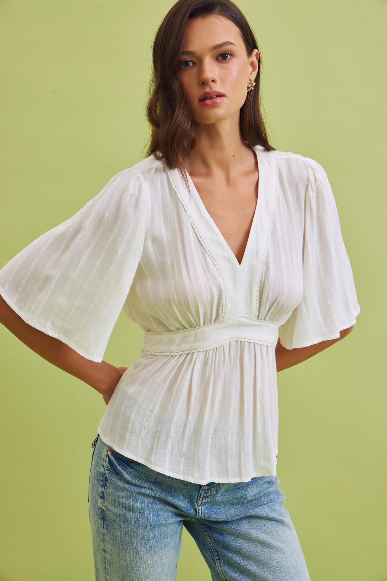 Kimono Sleeve Empire Waist Blouse