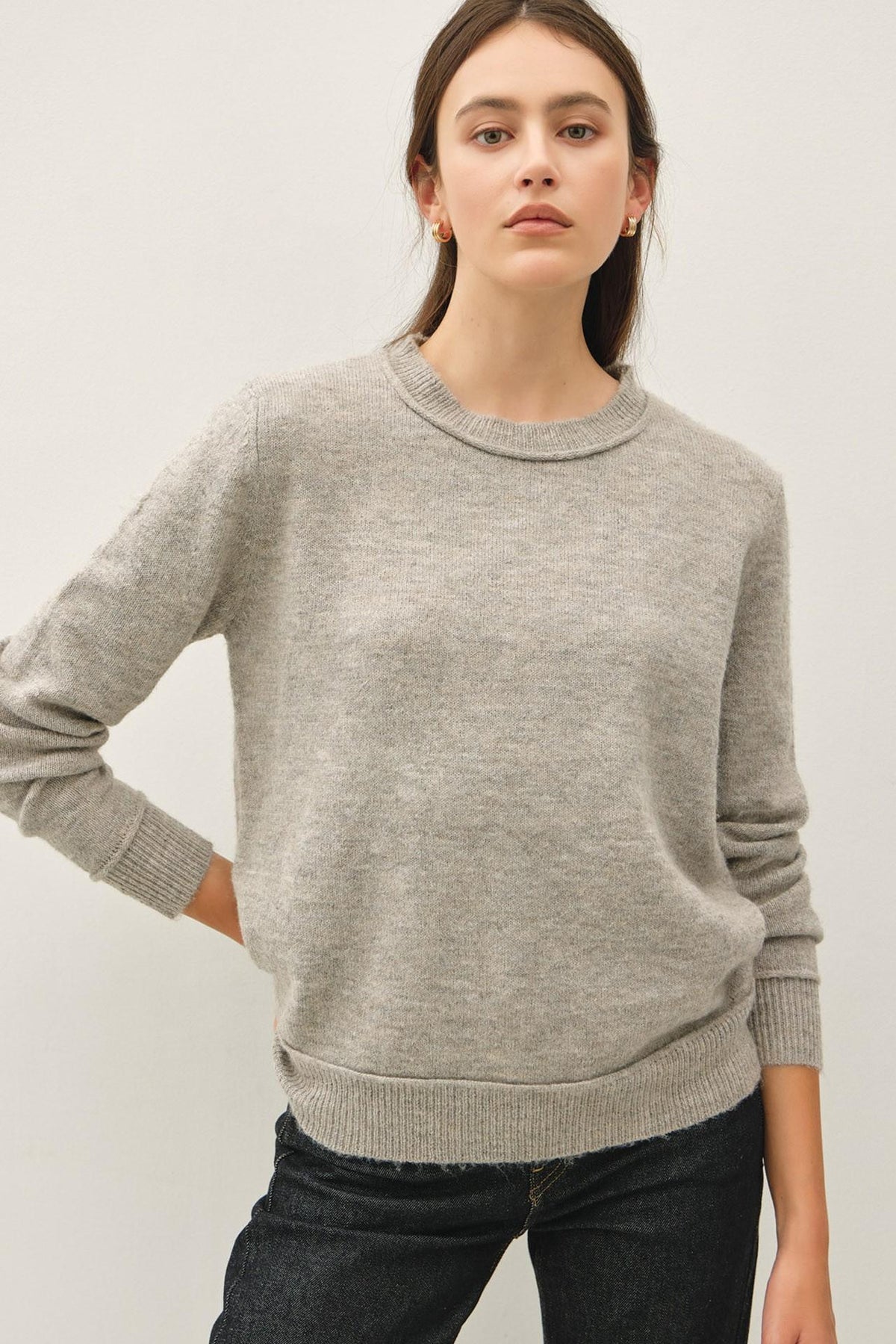 Crew Neck Pullover Exposed Seam Knit Sweater