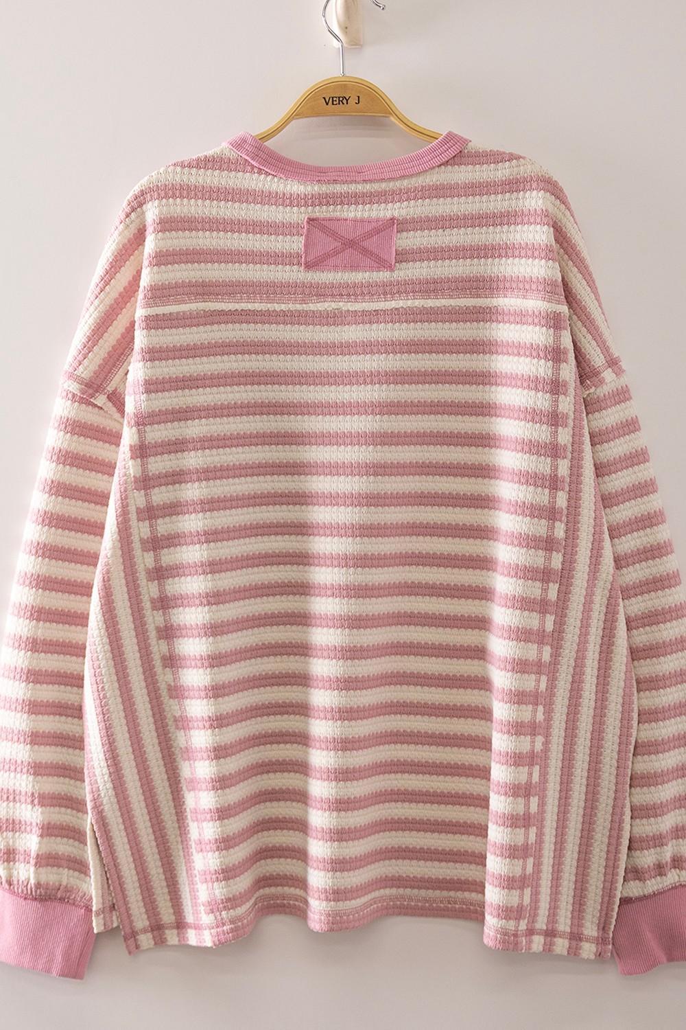 Pink & Cream Stripe Waffle Top
