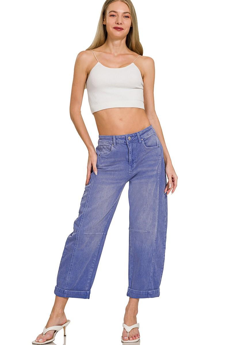 Barrel-leg Cropped Color Denim Pants