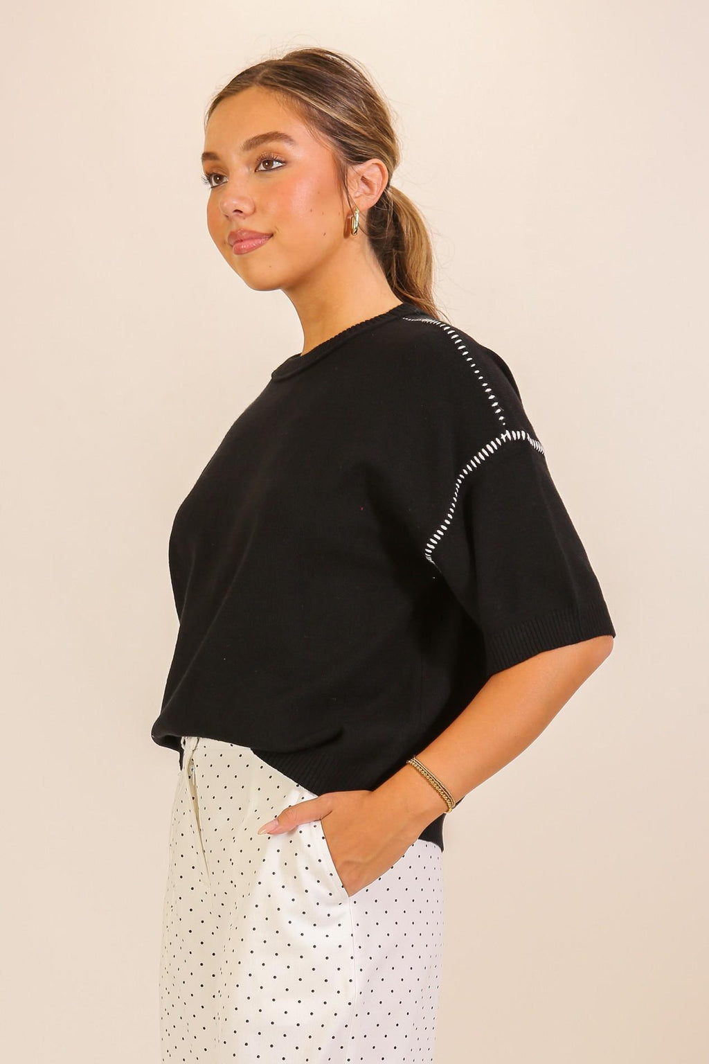 Relaxed Knit Short Sleeve Sweater