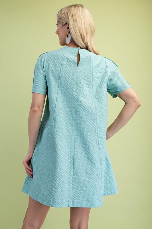 Paneled Textured Round Neck Mini Dress