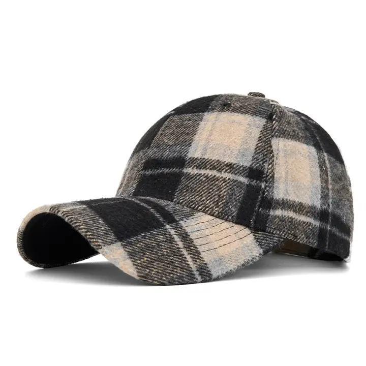 Warm Faux Wool Blend Vintage Plaid Baseball Cap