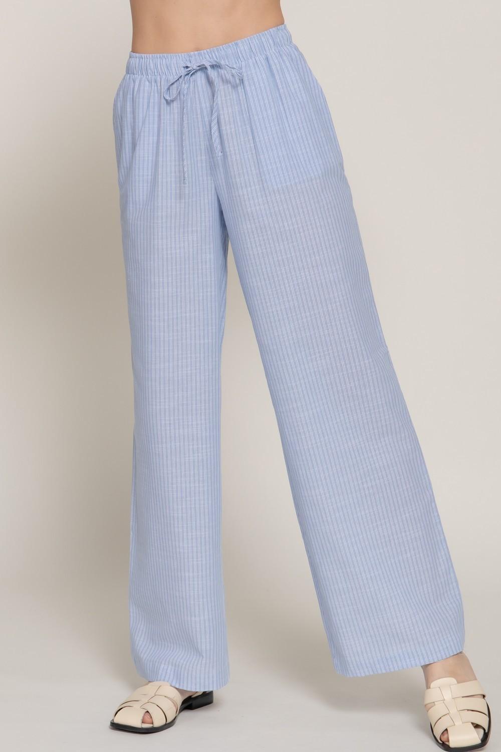 Elastic Waist Y/d Stripe Gauze Long Pants