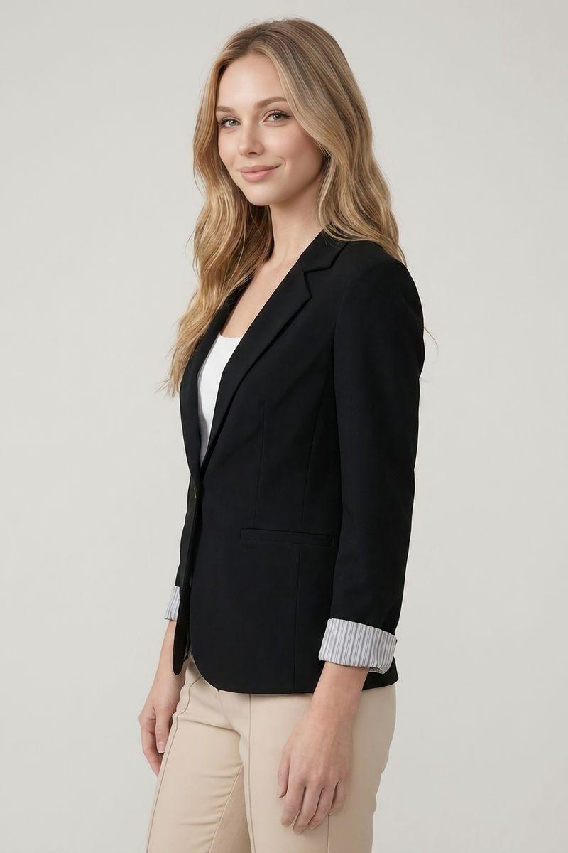 Long Sleeve One Button Blazer with Striped Lining