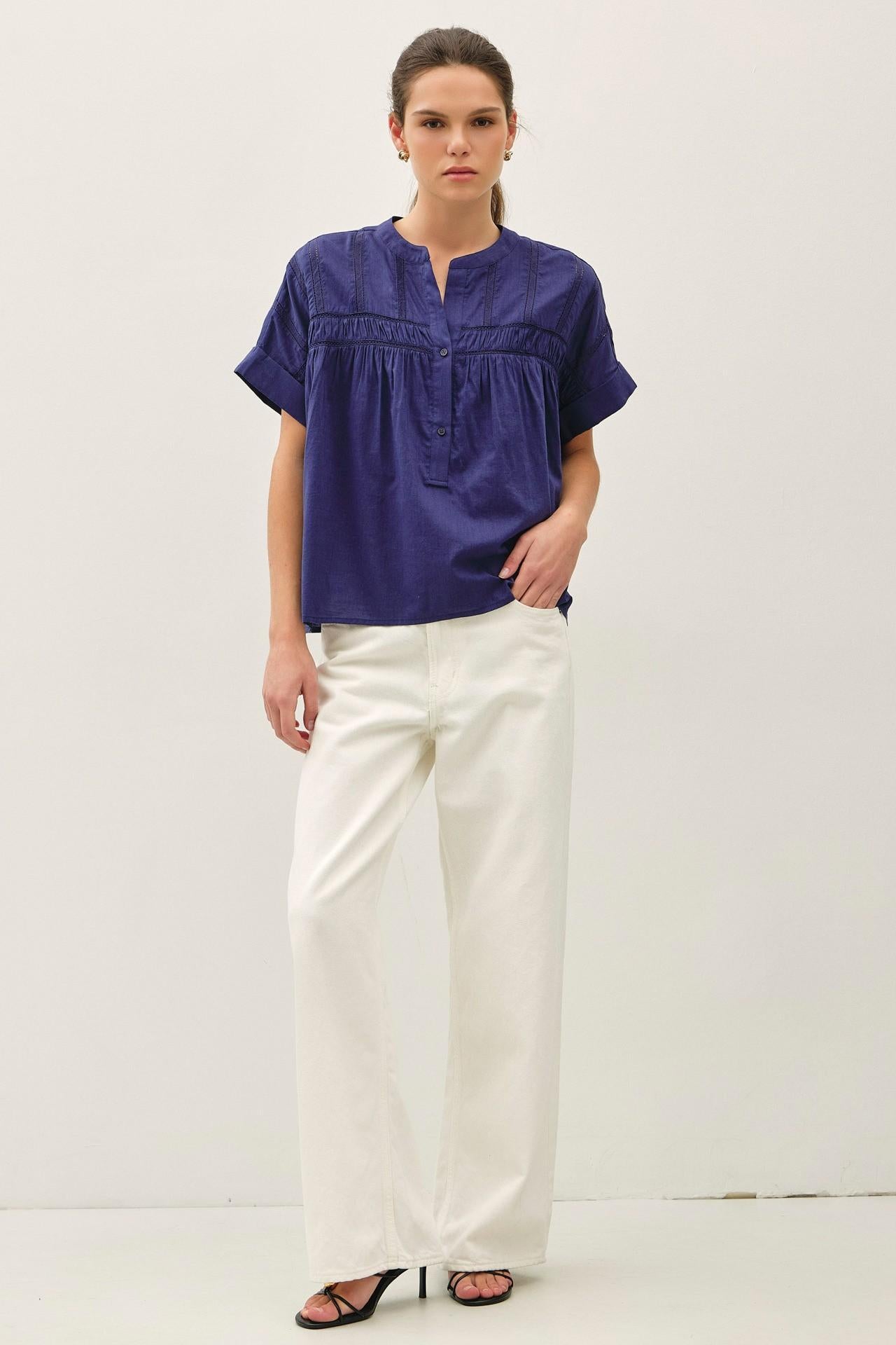 Eyelet Laced Oversize Dolman Sleeve Top