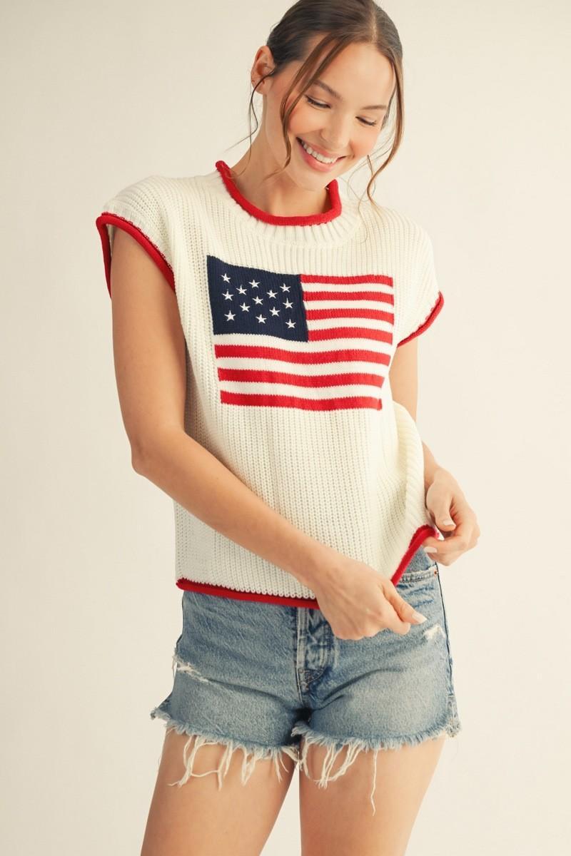 American Flag Lightweight Sweater Top