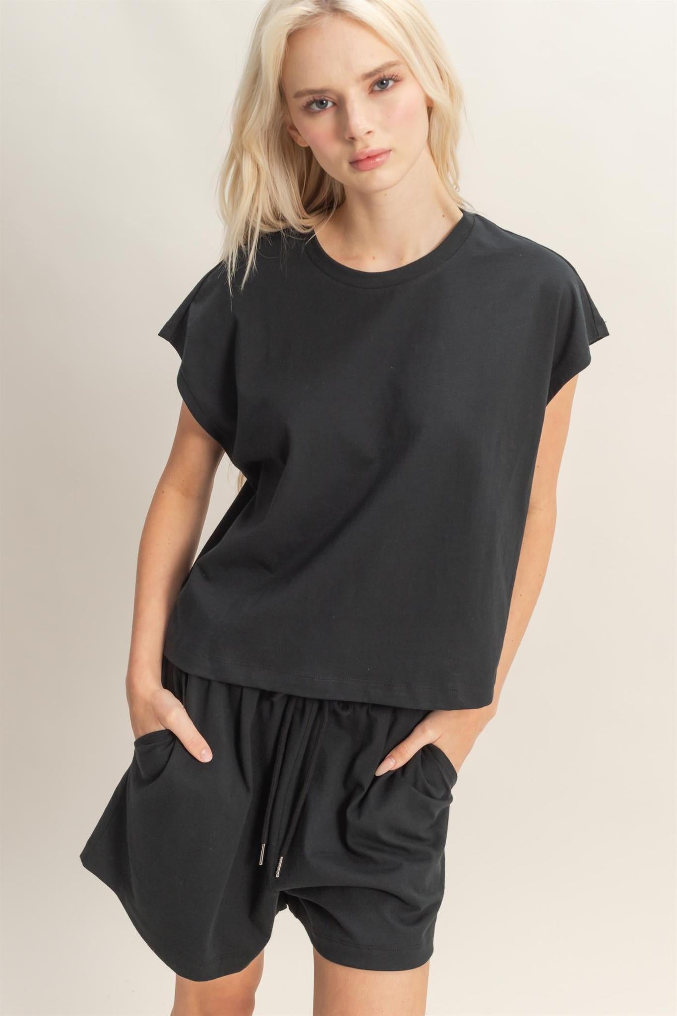 Sleeveless Crew Neck Top And Shorts Set