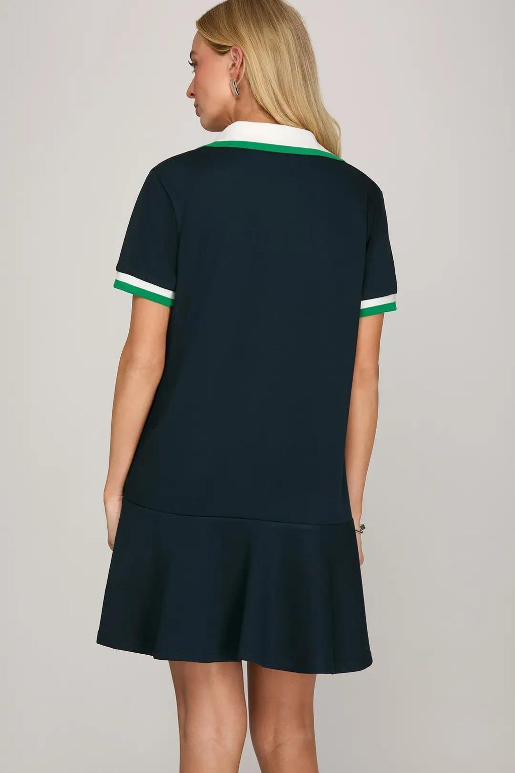 Short Sleeve Rib Collar Mini Dress with Pockets