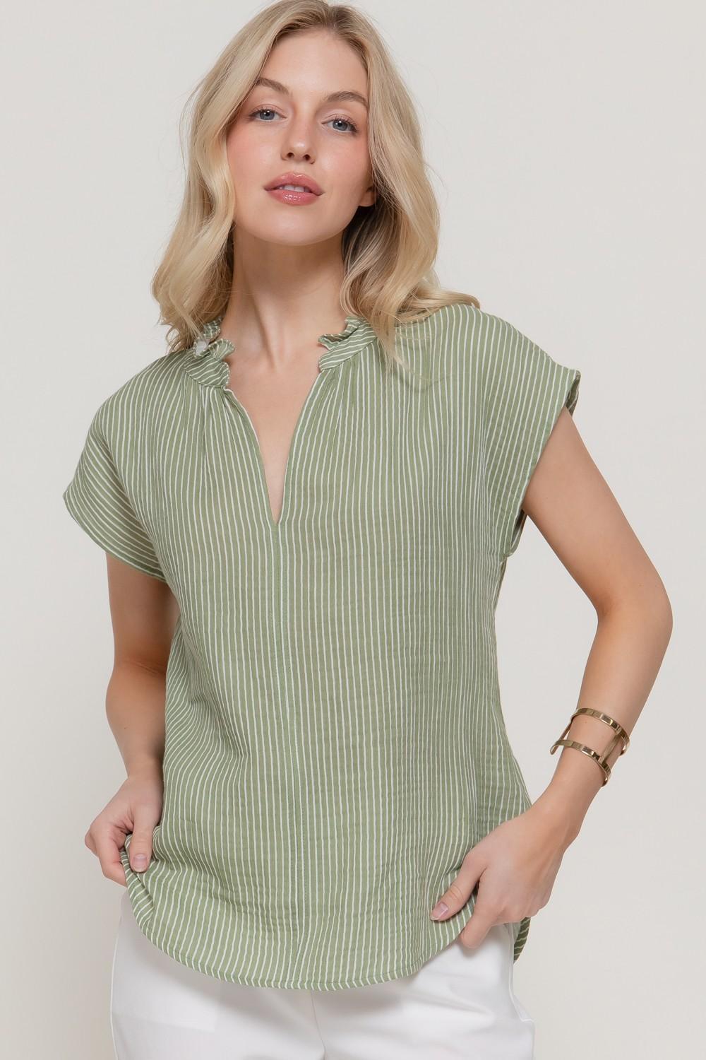 Dolman Slv V-neck Stripe Gauze Blouse