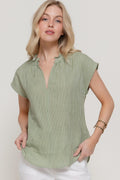 Dolman Slv V-neck Stripe Gauze Blouse