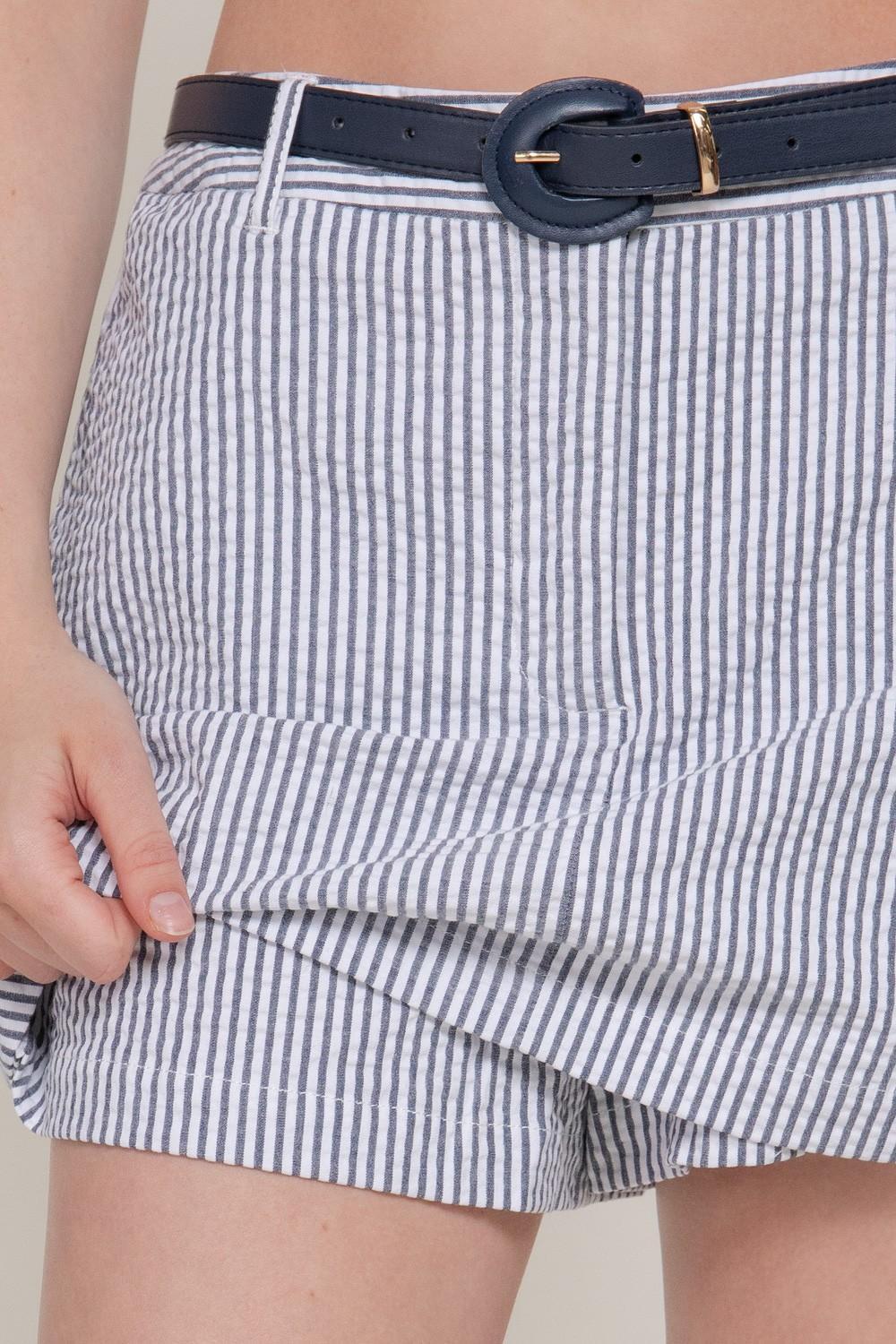 Belted Striped Woven Skort