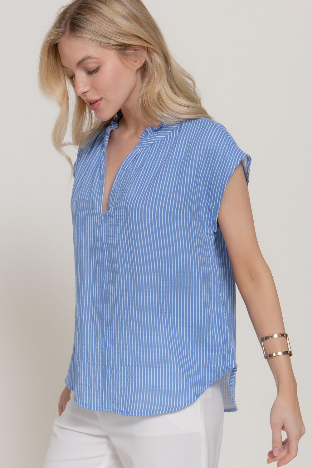Dolman Slv V-neck Stripe Gauze Blouse