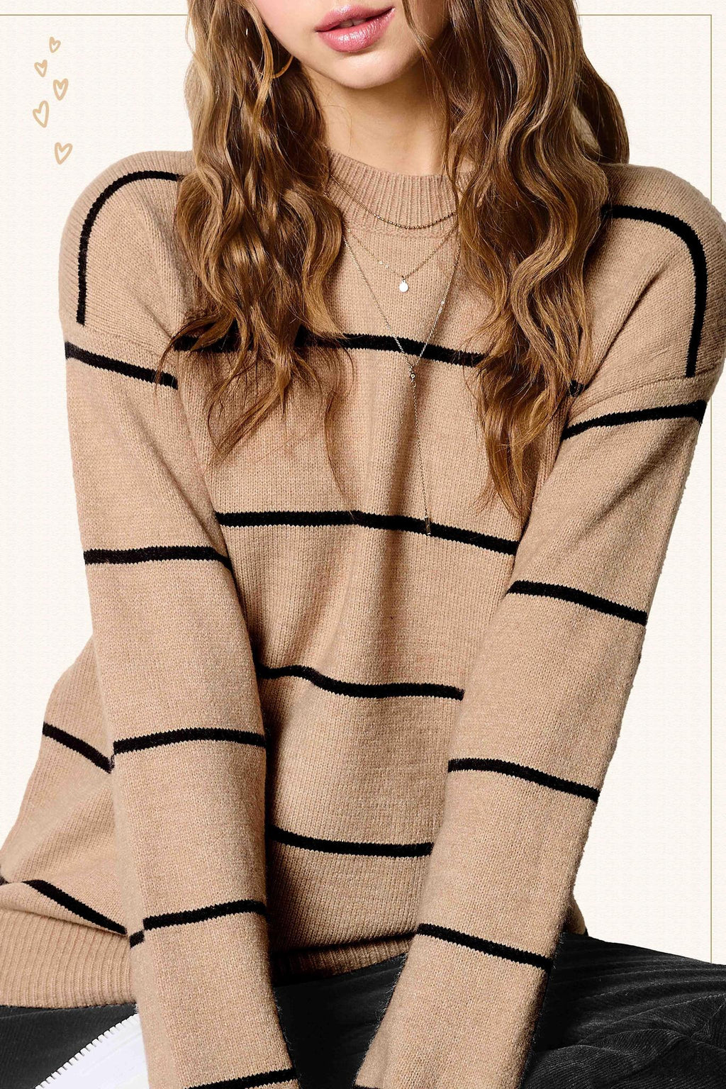 Loose Fit Striped Crew Mock Neck Sweater Top