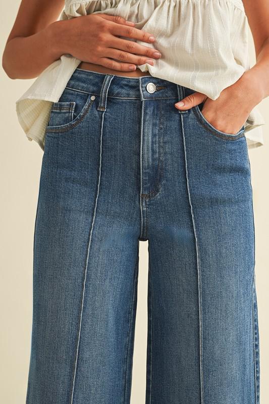 Stretch High Rise Pin Tuck Detail Wide Leg Jean – Laurel Boutique