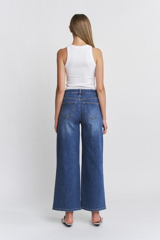 High Rise Seamed Wide Leg Ankle Jeans