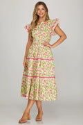 Ruffle Sleeve Floral Print Tiered Midi Dress