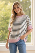 Round Neck Oversized Color Block Stripe Top