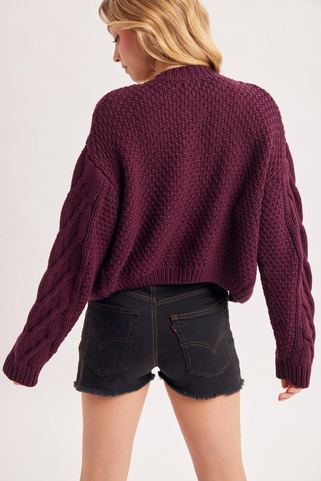 Cropped Button Front Cable Knit Sweater Cardigan