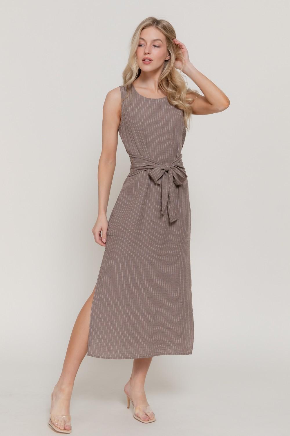 Sleeveless Linen Effect Woven Midi Dress