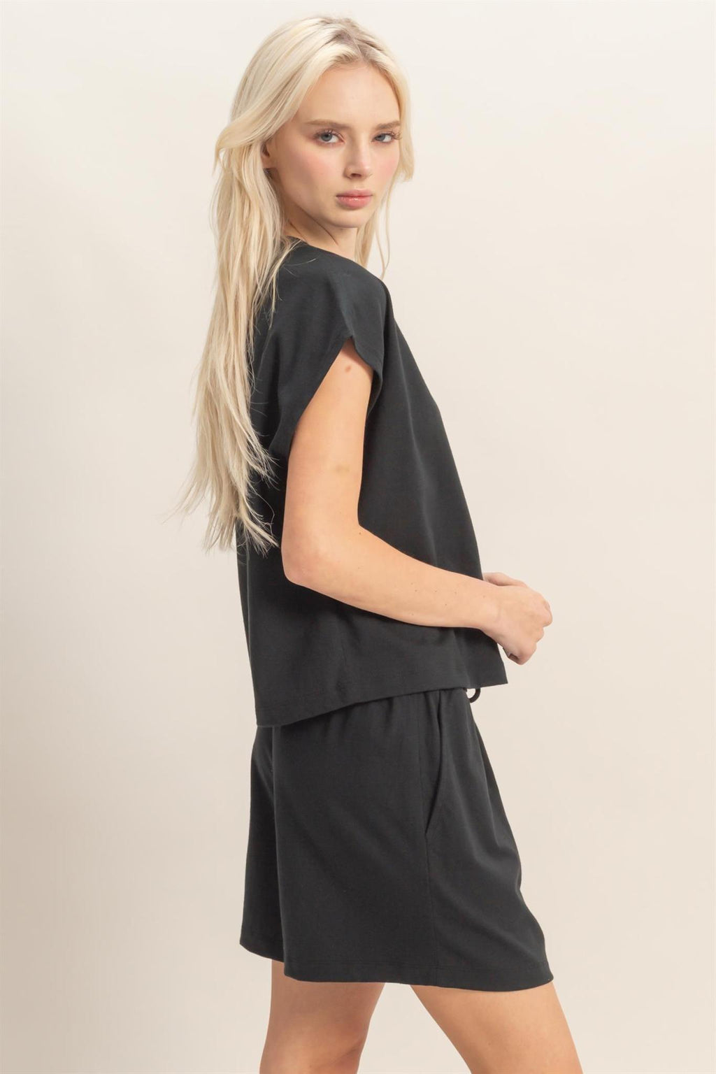 Sleeveless Crew Neck Top And Shorts Set