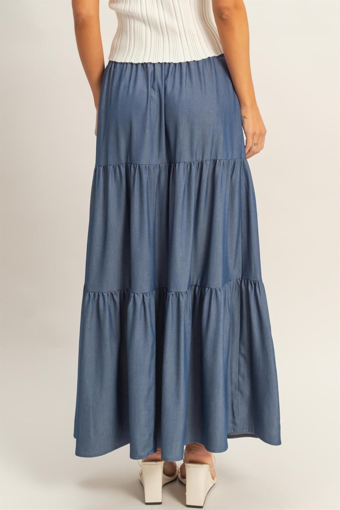 Elastic Waist 3-tier Skirt