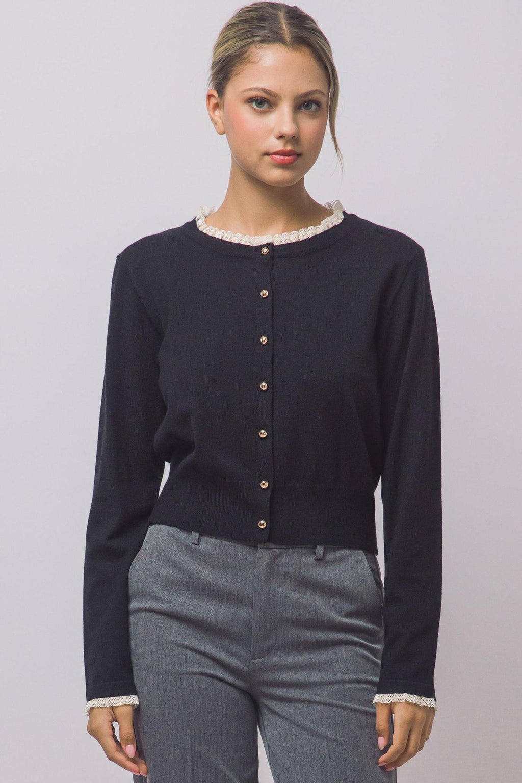 Lace-Trimmed Cardigan