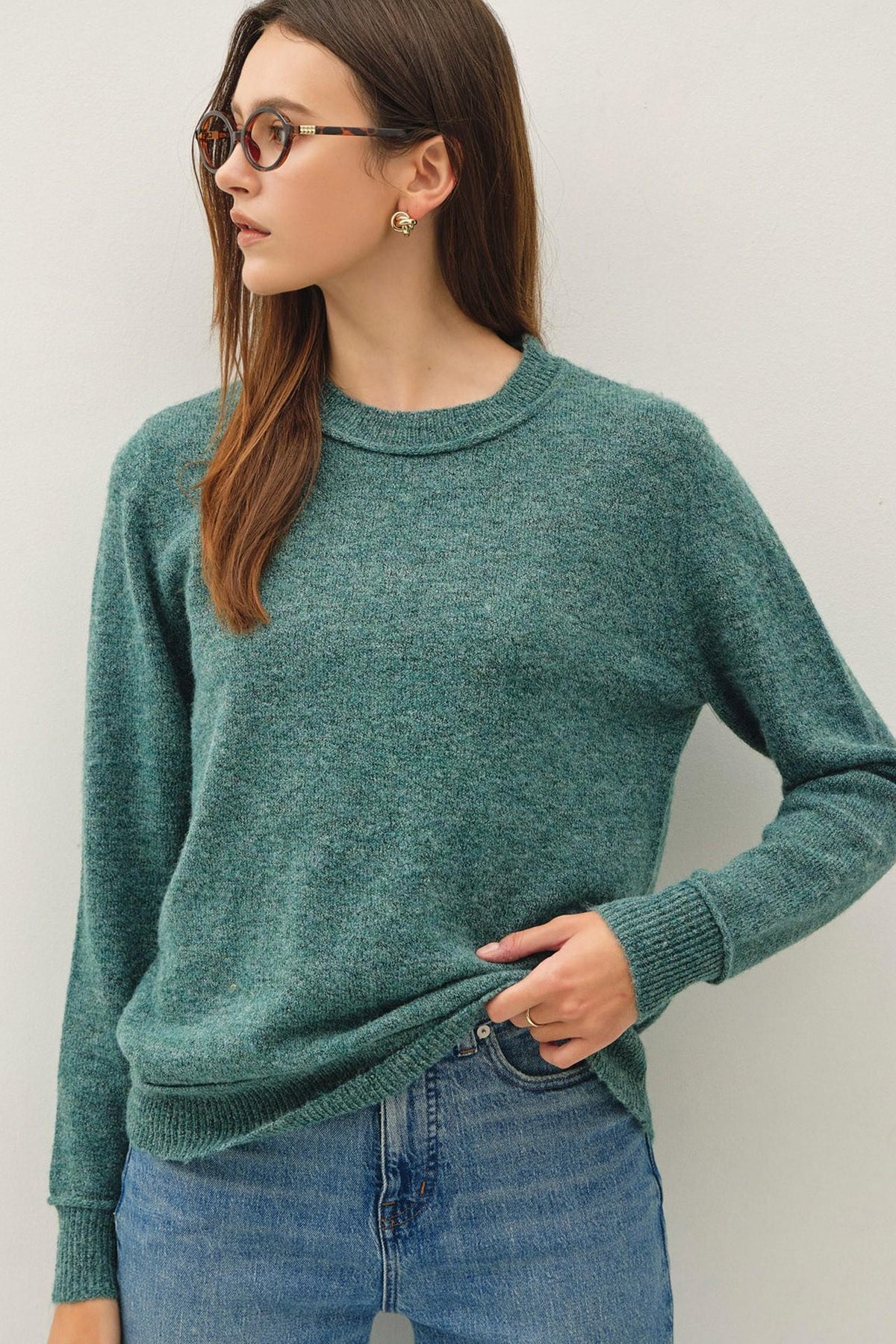 Crew Neck Pullover Exposed Seam Knit Sweater