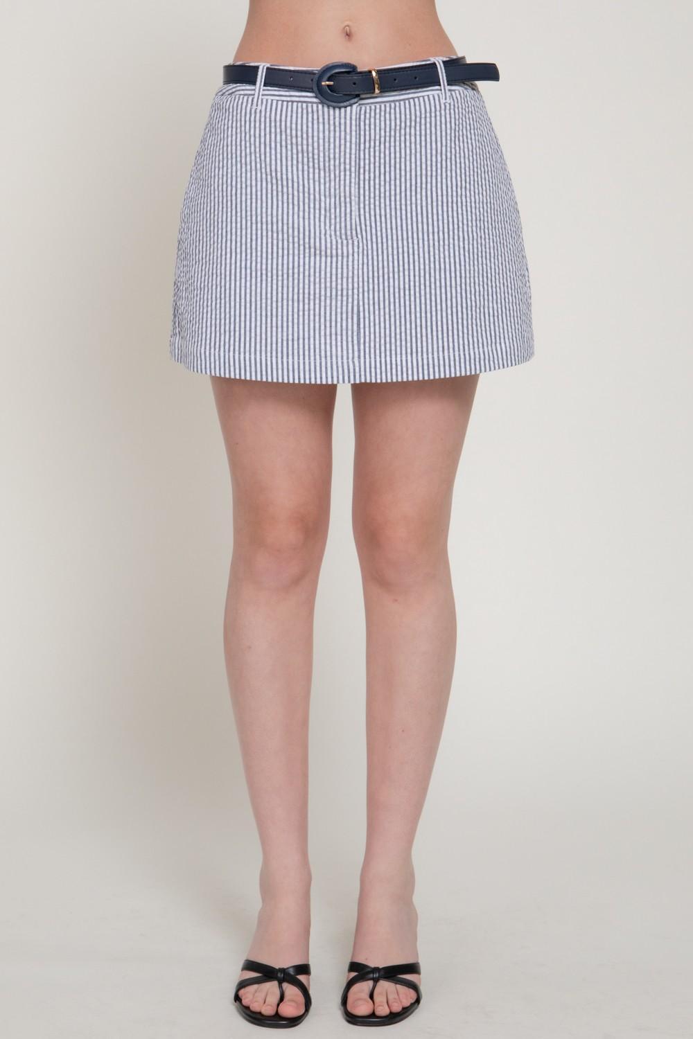 Belted Striped Woven Skort