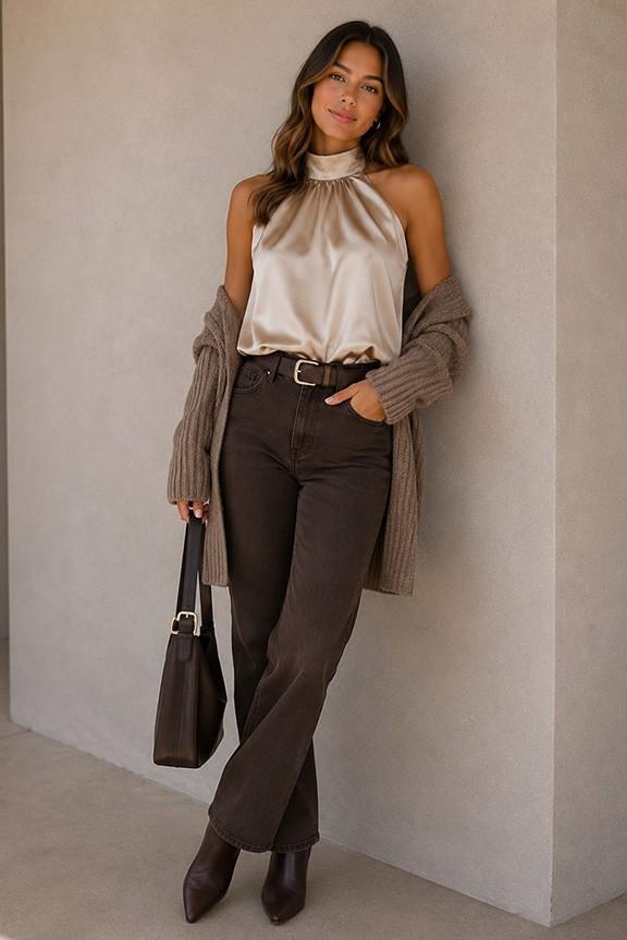 Satin High Neck Halter Blouse