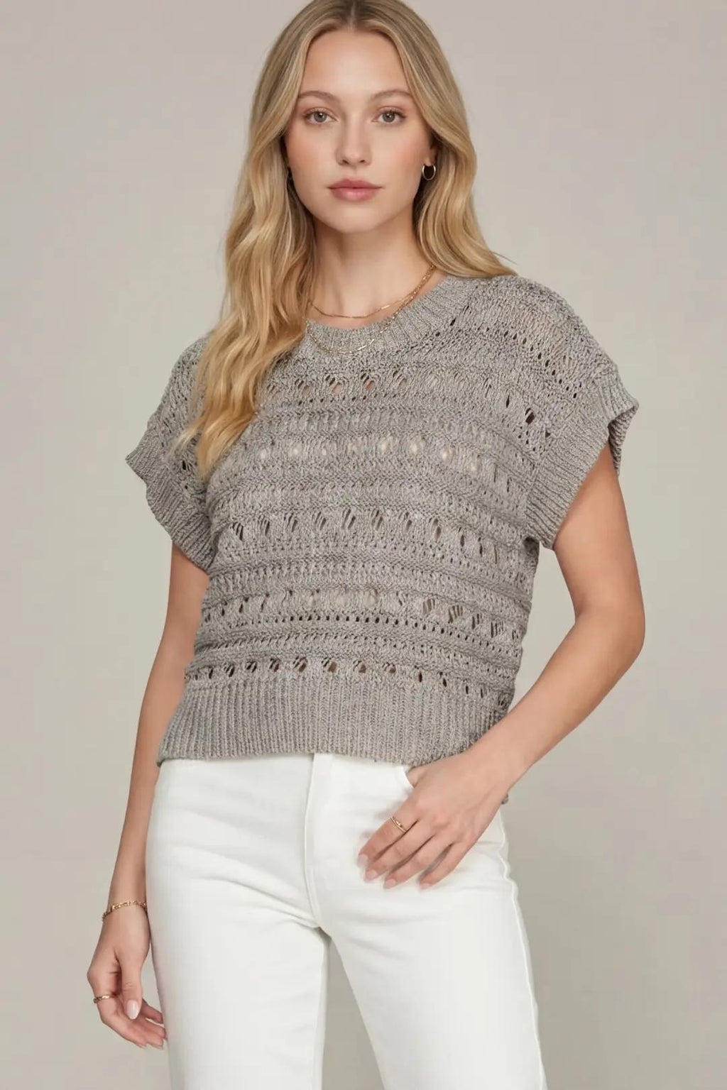 Drop Shoulder Short Sleeve Sweater Top