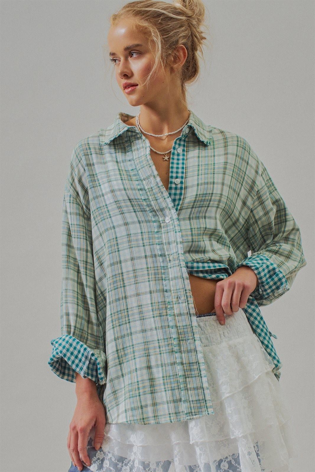 Oversized Plaid Cotton Button-Down Shirt