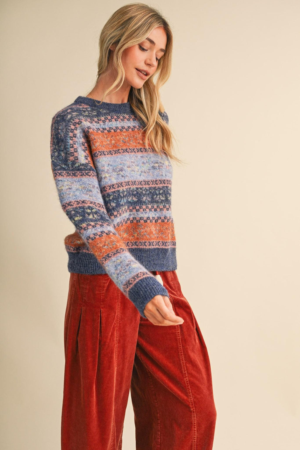 Colorful Floral Fair Isle Sweater