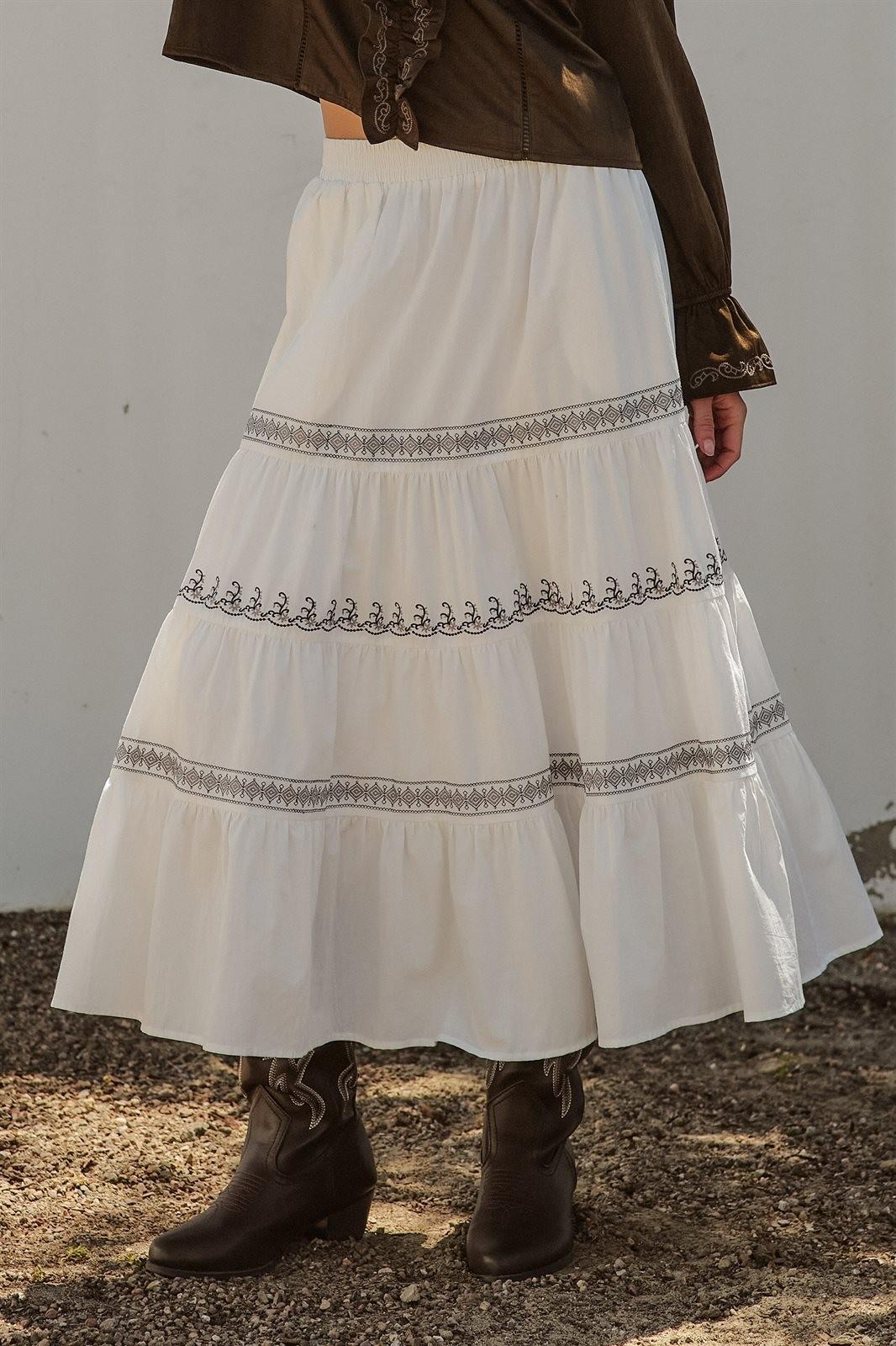 Embroidered White Tiered Maxi Skirt – Western Cowgirl Prairie