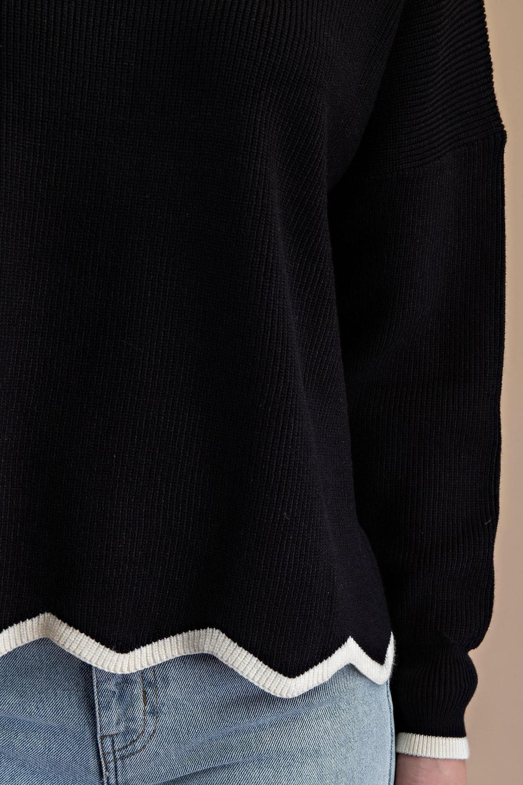 Knit Sweater with Contrasting Hem
