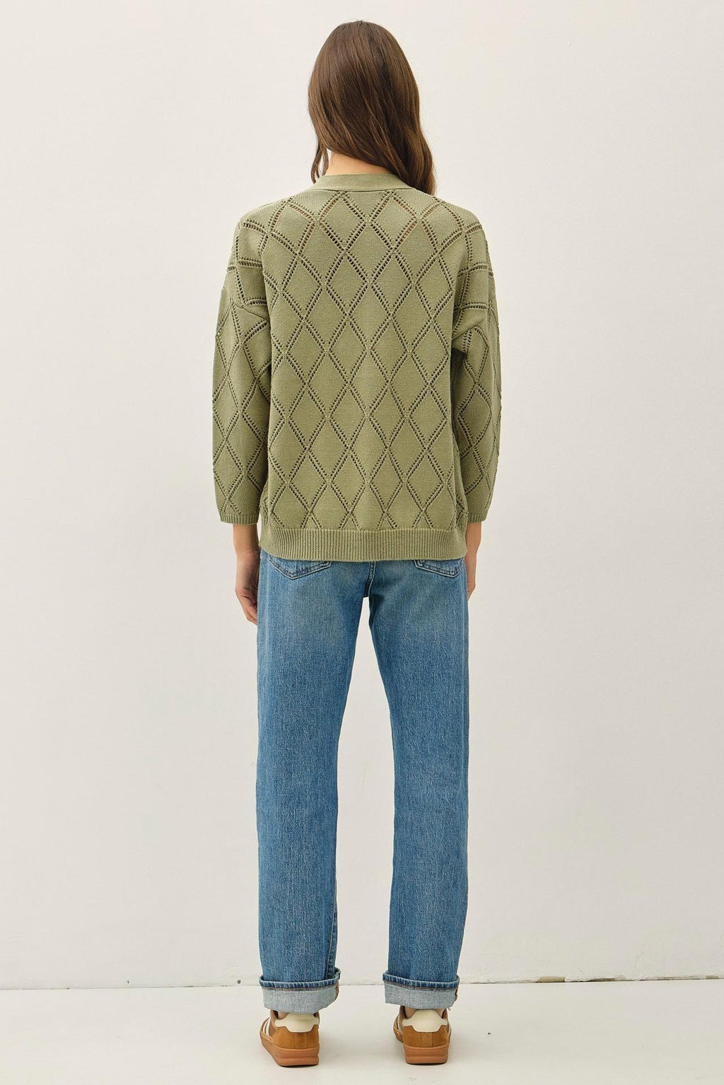 Pointelle Knit Open Front Cardigan