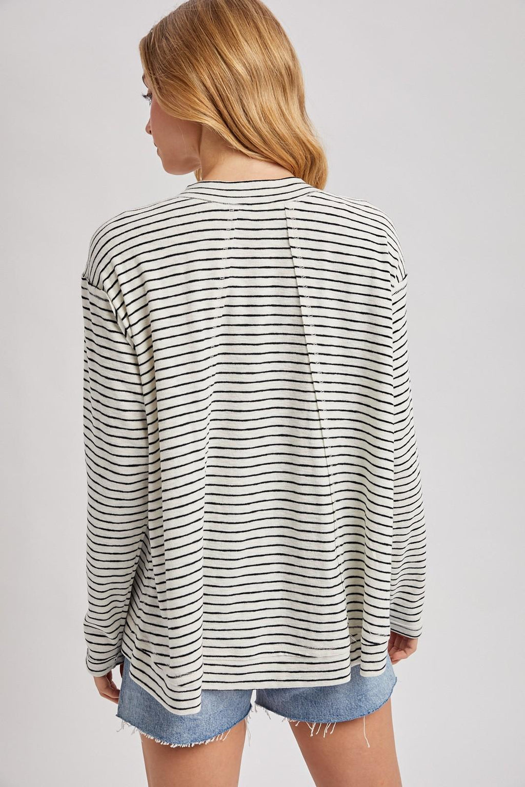Striped Crew Neck Slouchy Knit Top