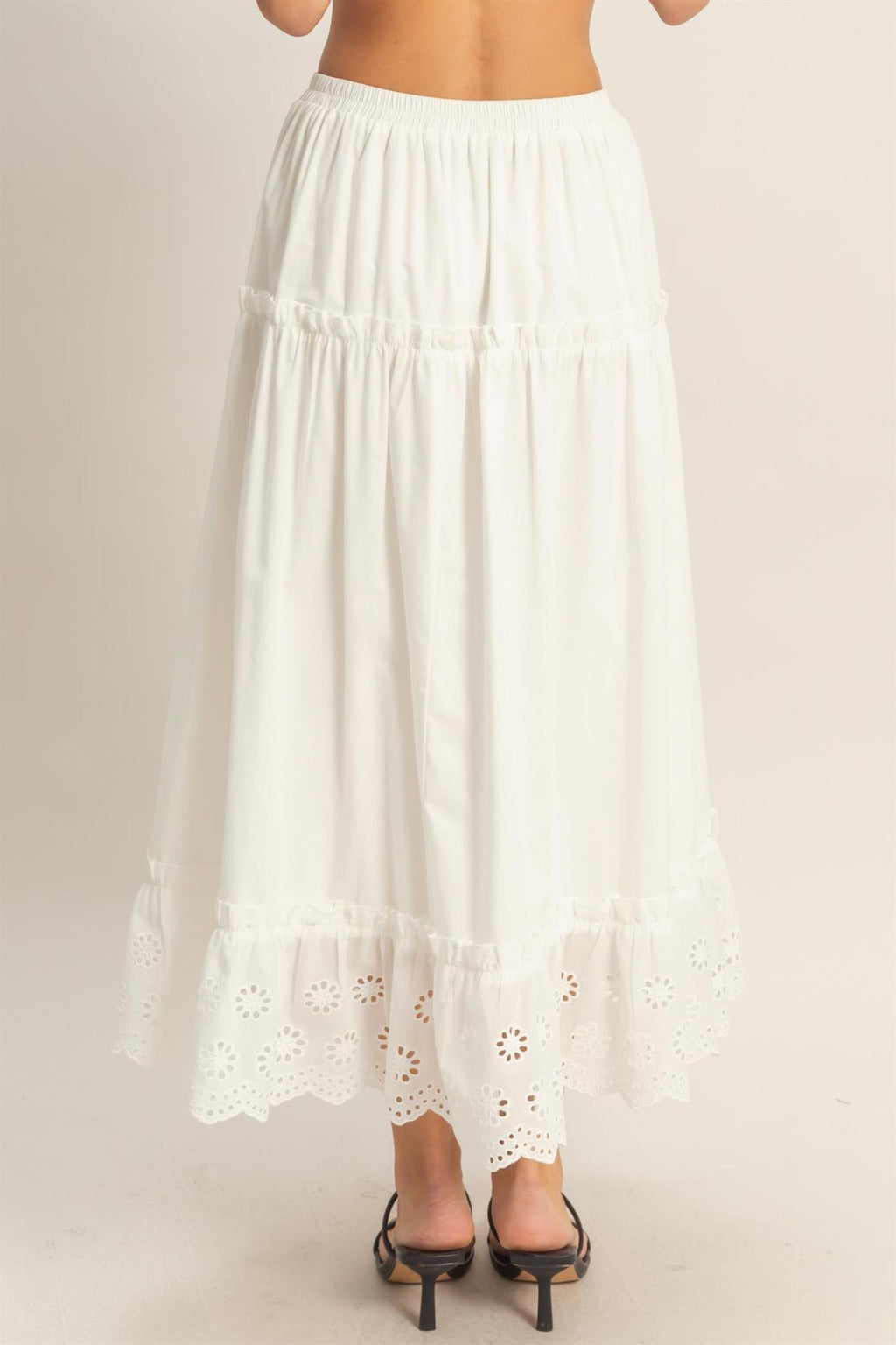 Tiered Eyelet Maxi Skirt