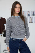 Stripe Contrast Trim Button Down Knit Cardigan