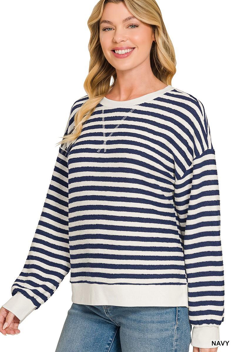 Striped Rib Banded Pullover