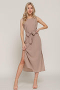Sleeveless Linen Effect Woven Midi Dress