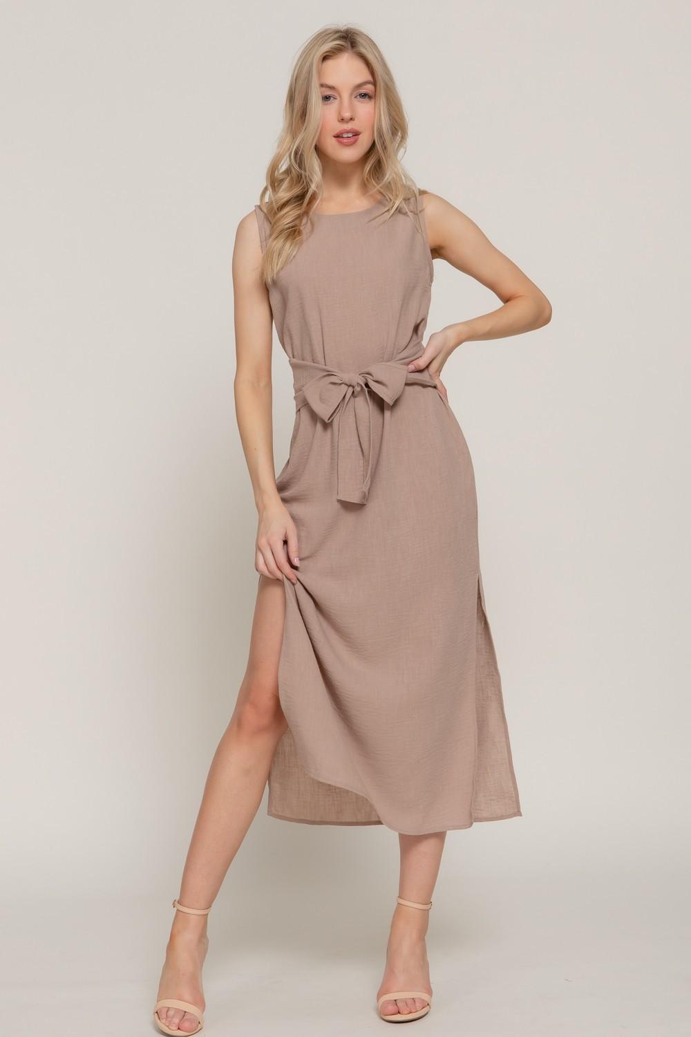Sleeveless Linen Effect Woven Midi Dress