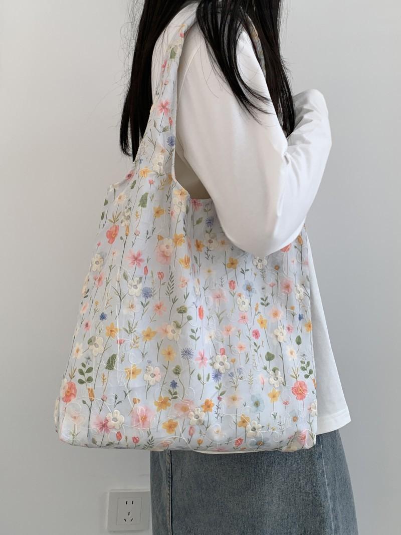Large Organic Colorful Floral Shoulder Tote Bag