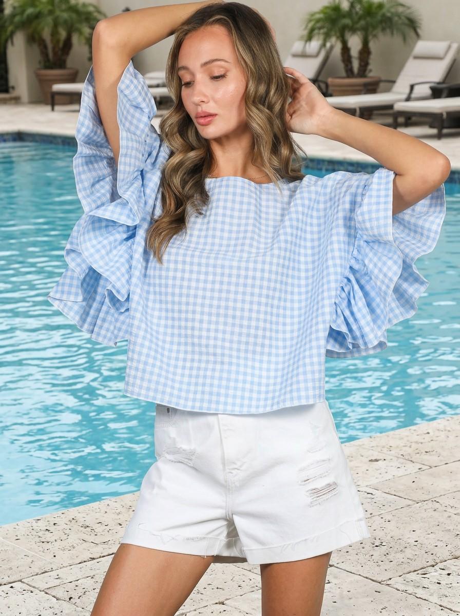 Ruffle Sleeves Flowy Gingham Top