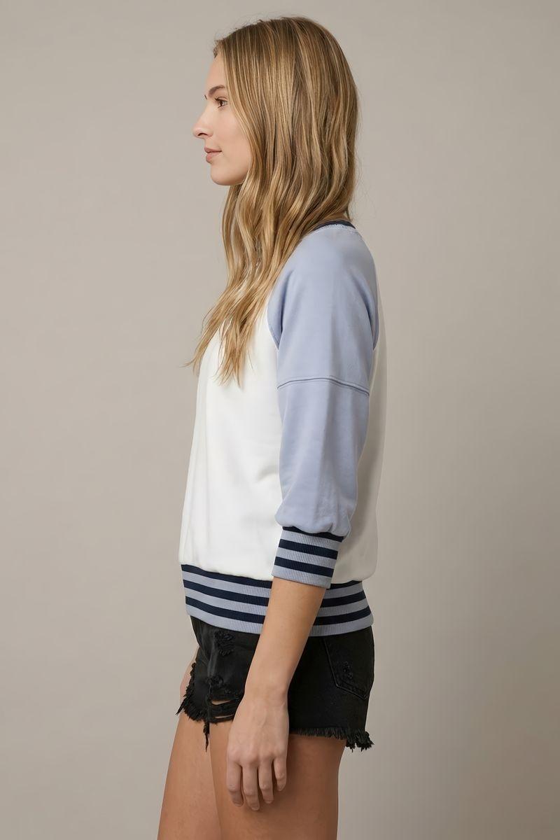 Color Block Raglan Long Sleeve Rib Band Detail Sweatshirt
